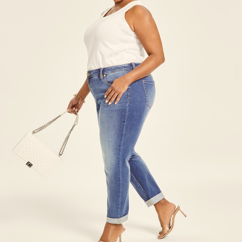 INC international Concepts Plus Size Slim Tech Rolled-Cuff Boyfriend Jeans 16W